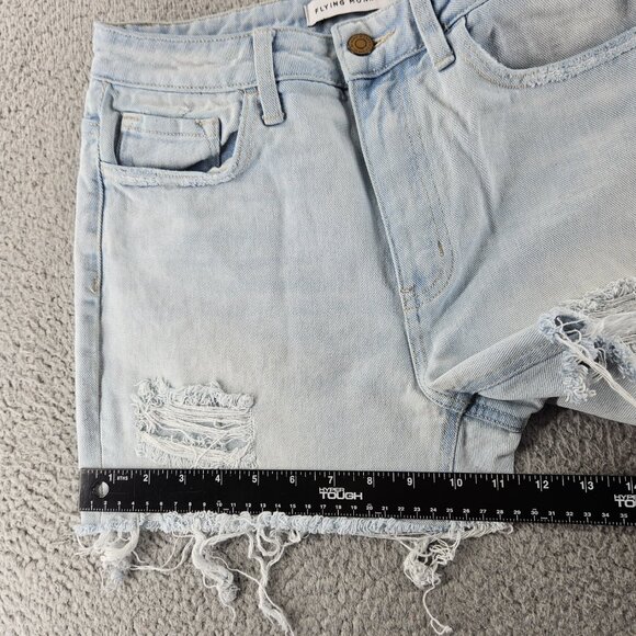 Flying Monkey Shorts Women 26 Light Wash Blue Distressed Frayed Cutoff High Rise - Picture 11 of 16